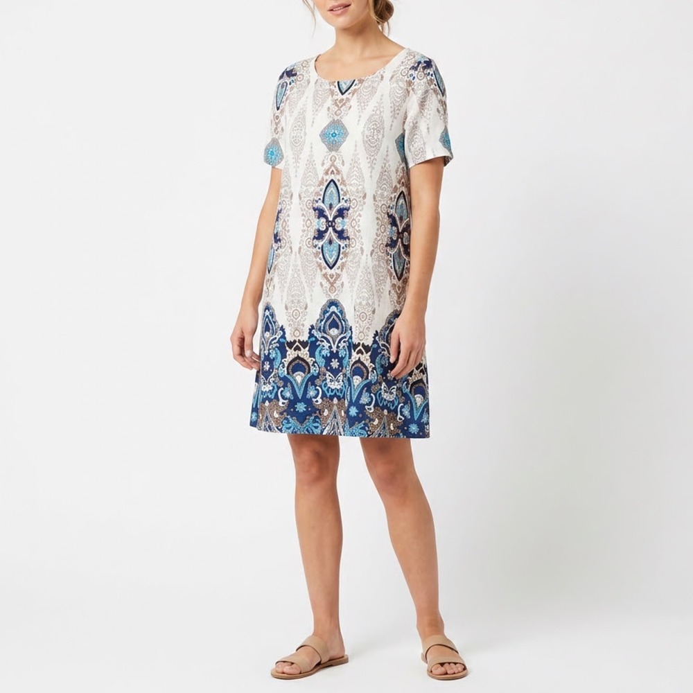Jeuvre Mini T Shirt Dress Womens XL Multicolor Medallion Geometric Print Viscose